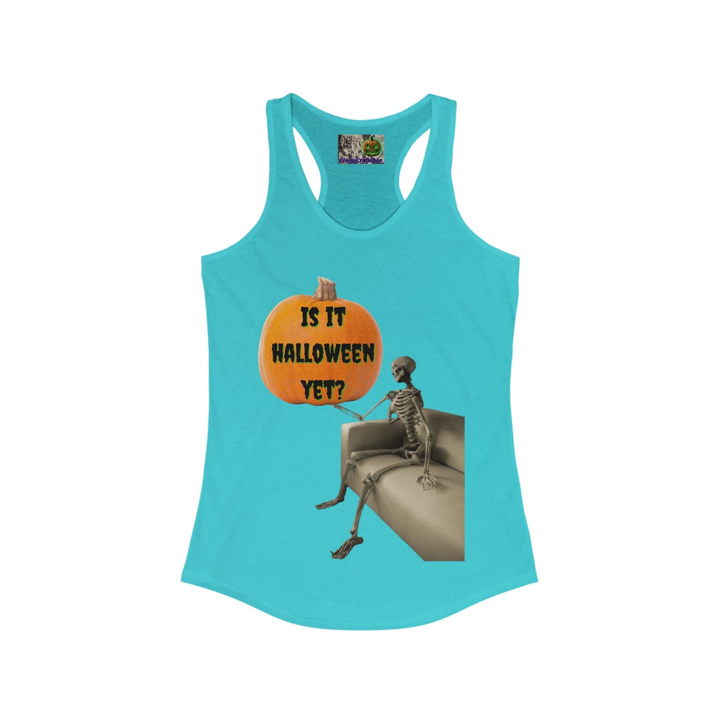 Is it Halloween yet? Skeleton's Pumpkin Women's Racerback Tank Top by CreepyCrafts.boo