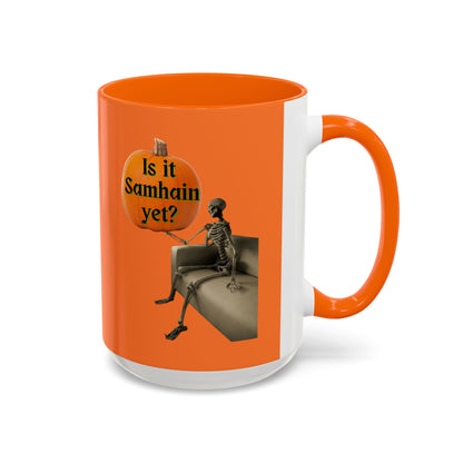 Is it Samhain yet? Skeleton's Pumpkin Orange Accent Mug by CreepyCrafts.boo