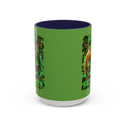 Happy Halloween Green Jack Green Accent Mug by CreepyCrafts.boo