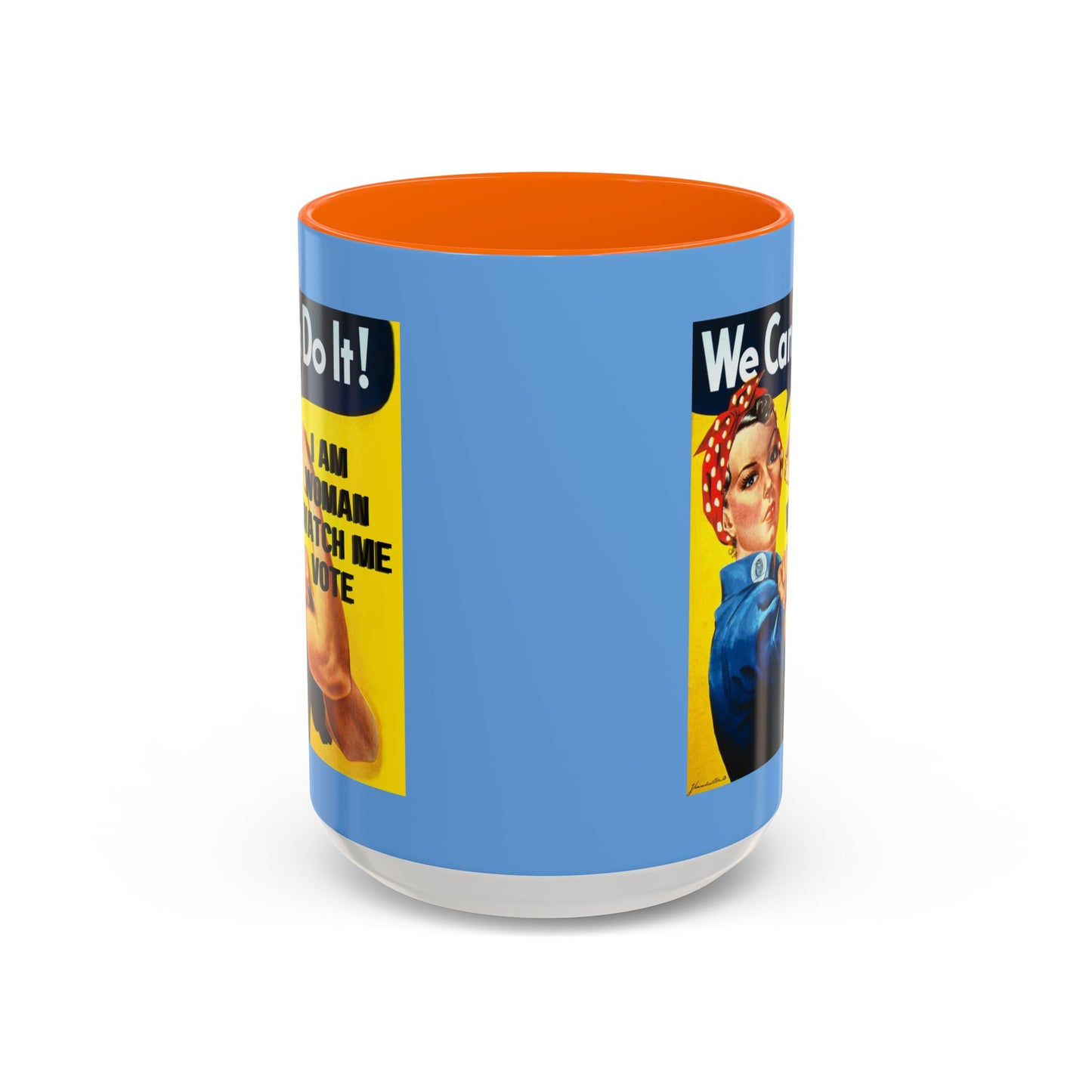 I Am Woman Watch Me Vote Rosie Light Blue Accent Mug by cypherpunkgear.com