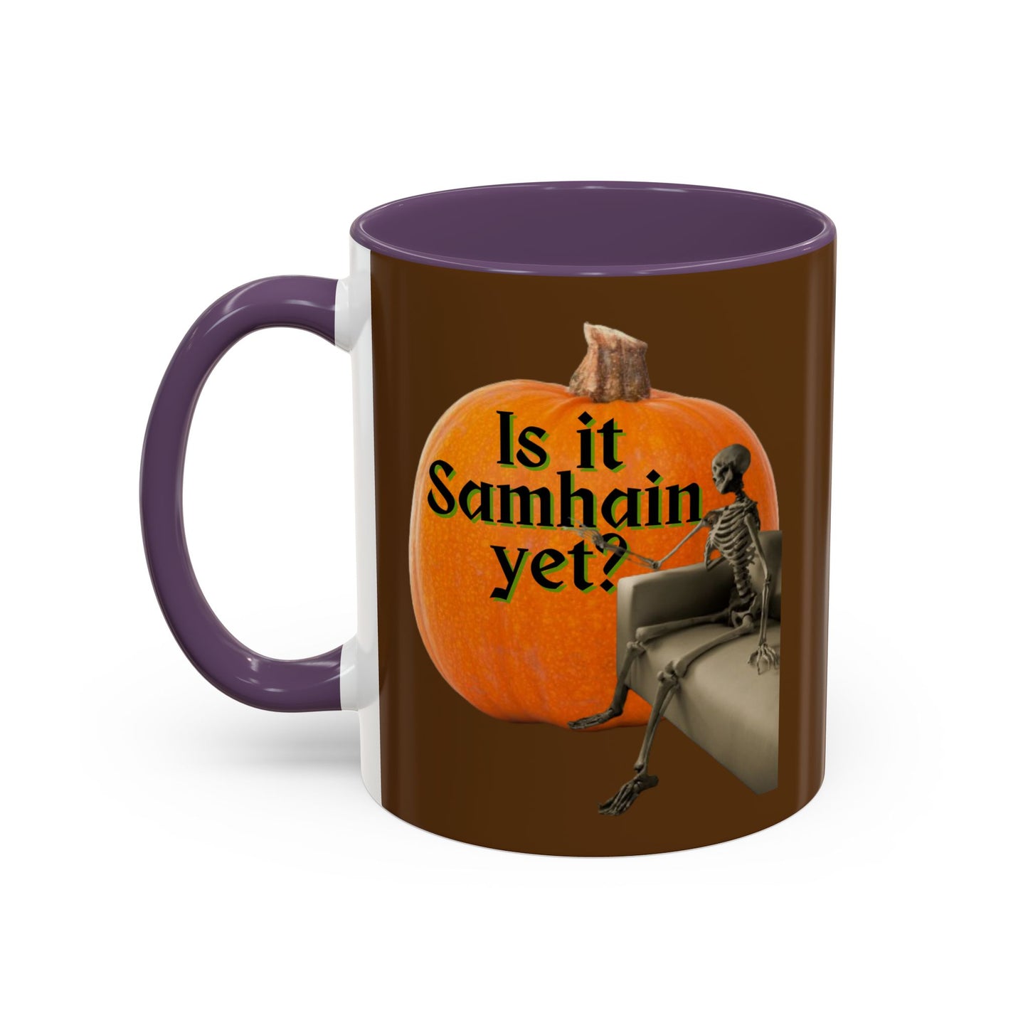 Is It Samhain Yet? Skeleton's Giant Pumpkin Brown Accent Mug by CreepyCrafts.boo
