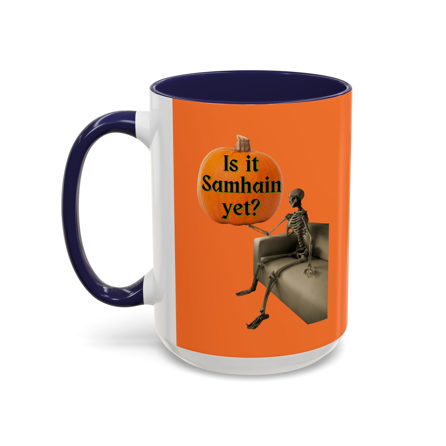 Is it Samhain yet? Skeleton's Pumpkin Orange Accent Mug by CreepyCrafts.boo