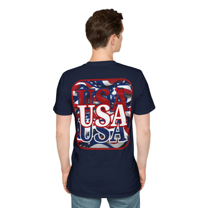 ¡EE.UU! ¡EE.UU! ¡EE.UU! ¡Patriot de 2 caras de cypherpunkgear! Camiseta unisex de estilo suave