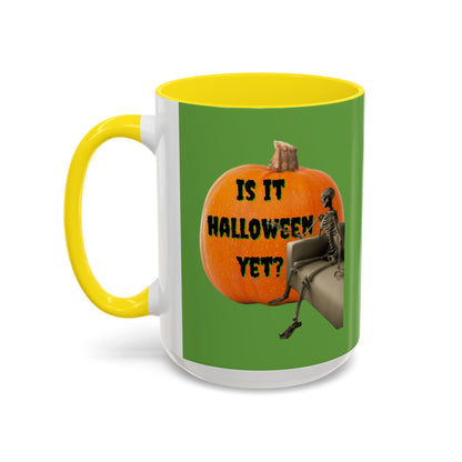 Is it Halloween yet? Skeleton's Giant Pumpkin Green Accent Mug by CreepyCrafts.boo