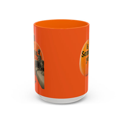 Is It Samhain Yet? Skeleton's Giant Pumpkin Orange Accent Mug by CreepyCrafts.boo