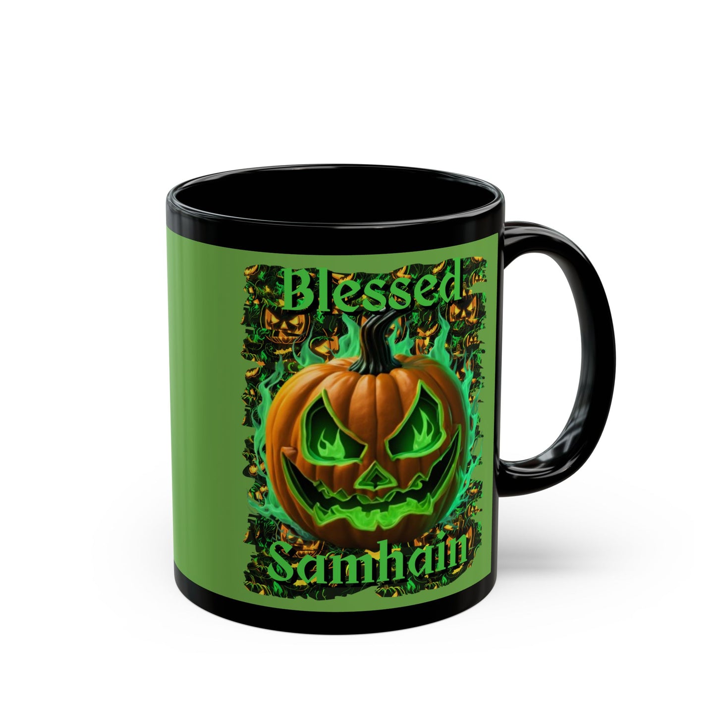 Blessed Samhain Green Jack Green Mug by CreepyCrafts.boo