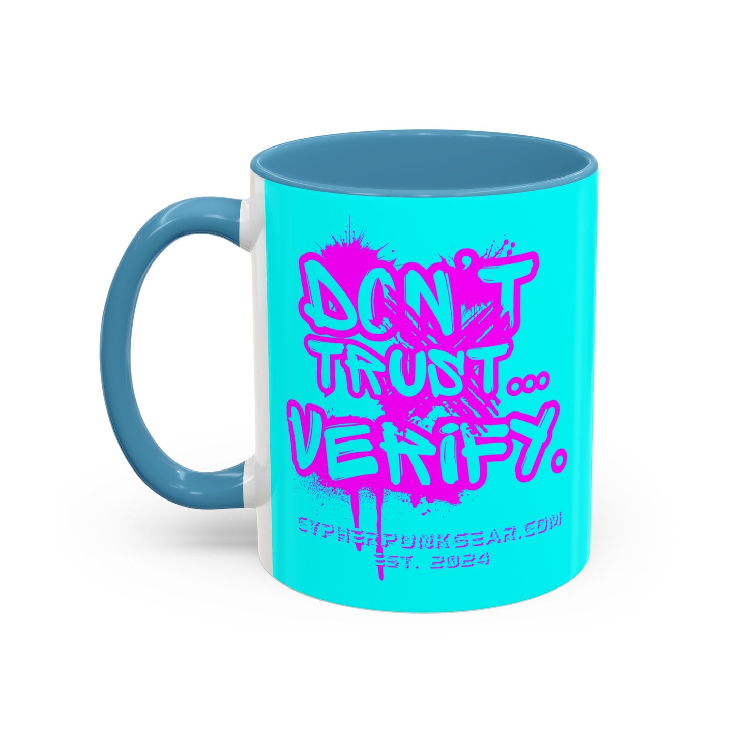 Don't Trust...Verify. Cyan Accent Mug by cypherpunkgear.com