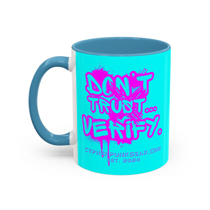 Don't Trust...Verify. Cyan Accent Mug by cypherpunkgear.com