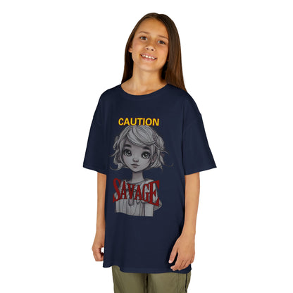 Caution: Small but Savage Kids Heavy Cotton Tee by cypherpunkgear.com