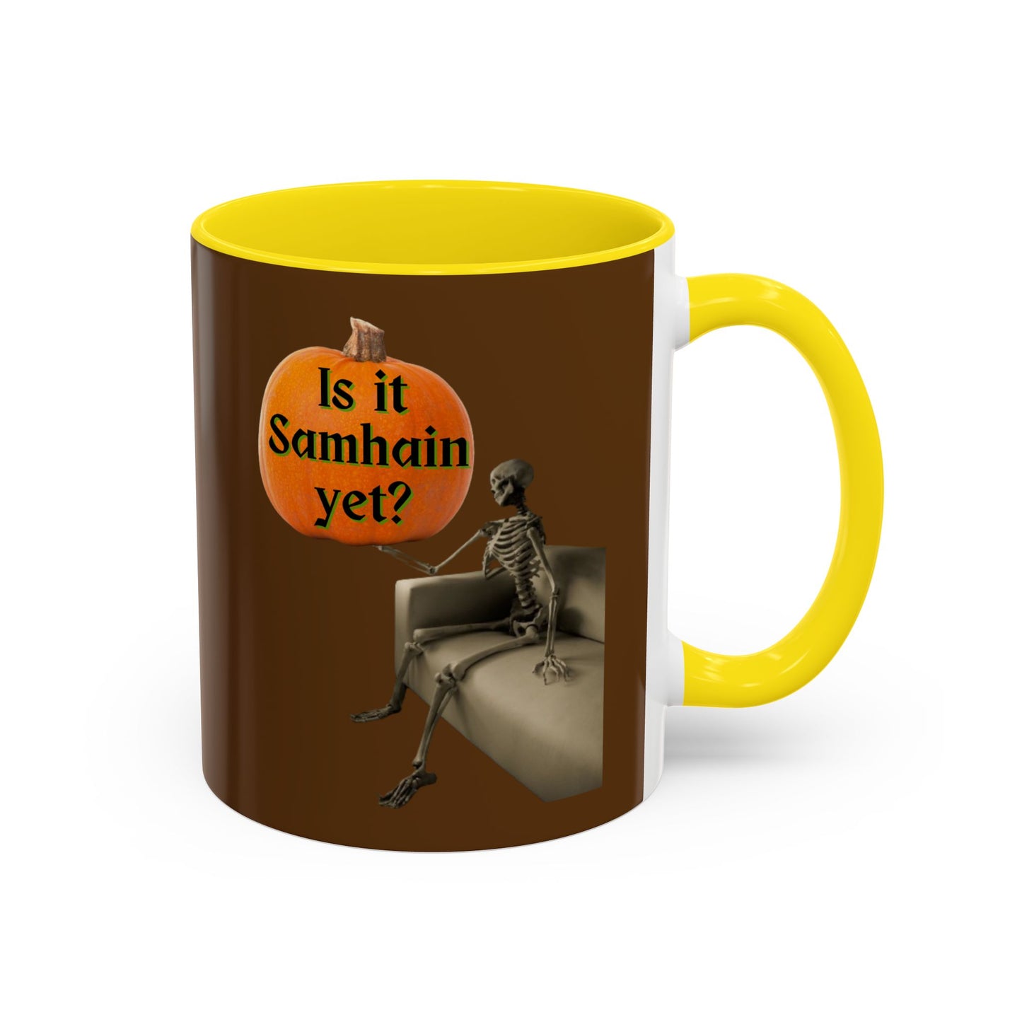Is it Samhain yet? Skeleton's Pumpkin Brown Accent Mug by CreepyCrafts.boo