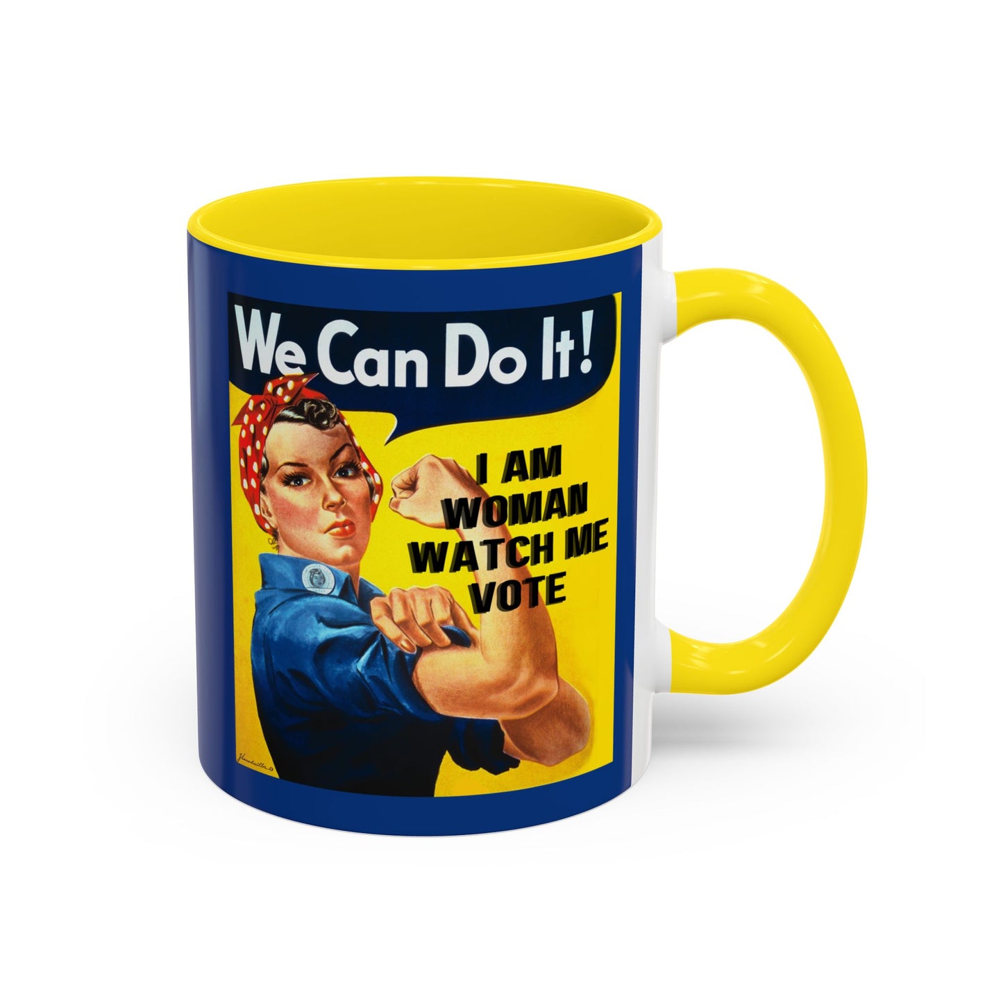 I Am Woman Watch Me Vote Rosie Dark Blue Accent Mug by cypherpunkgear.com