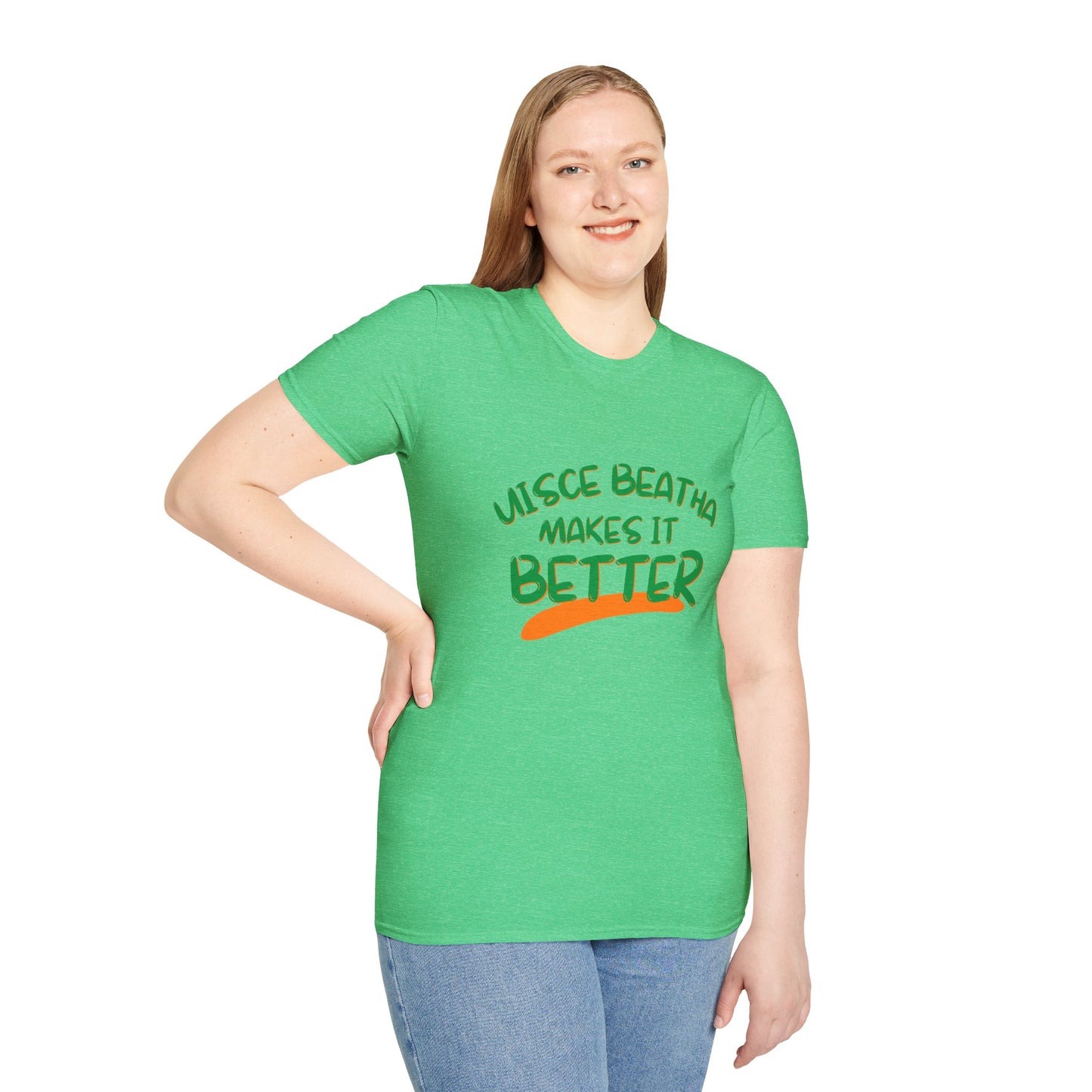 Uisce Beatha makes it better Green font Dark colors Unisex T-Shirt by cypherpunkgear.com
