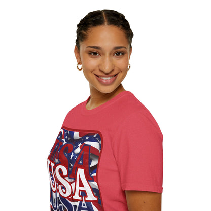 ¡EE.UU! ¡EE.UU! ¡EE.UU! ¡Patriota por cypherpunkgear! Camiseta unisex de estilo suave