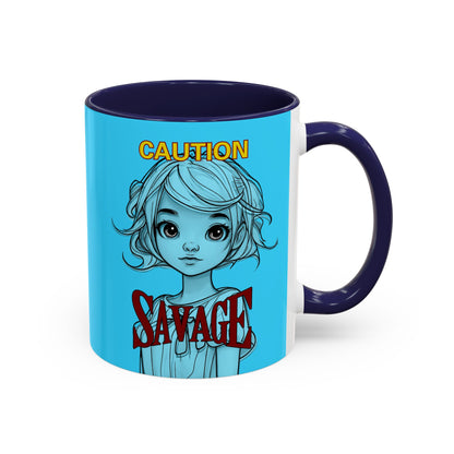 Caution, Savage Light Blue Accent Mug by cypherpunkgear.com