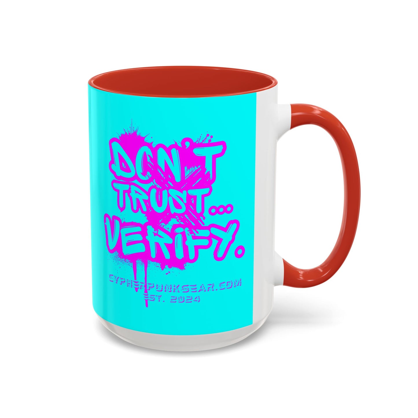 Don't Trust...Verify. Cyan Accent Mug by cypherpunkgear.com