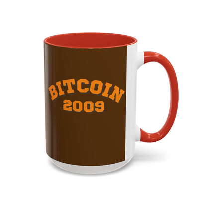 Bitcoin 2009 Brown Accent Mug by cypherpunkgear.com