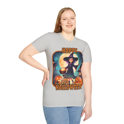 Happy Halloween Little Witch Orange font, Light colors, Unisex T-Shirt by CreepyCrafts.boo