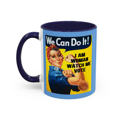 I Am Woman Watch Me Vote Rosie Light Blue Accent Mug by cypherpunkgear.com