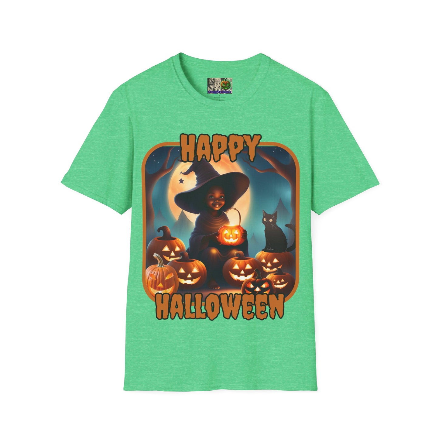 Happy Halloween Cute Witch Orange font, Dark colors, Unisex T-Shirt by CreepyCrafts.boo