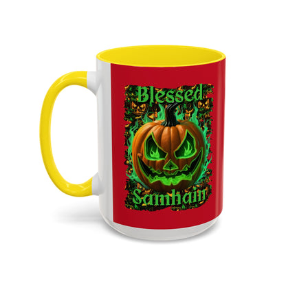 Blessed Samhain Green Jack Red Accent Mug by CreepyCrafts.boo