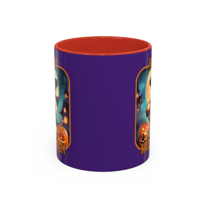 Happy Halloween Little Witch Orange font Purple Accent Mug by CreepyCrafts.boo