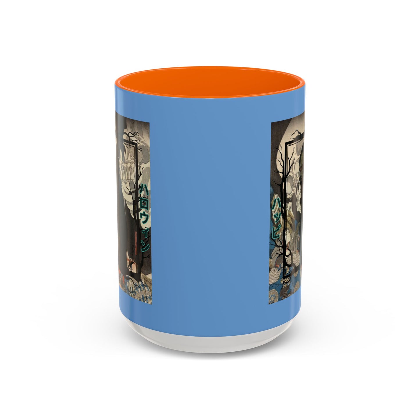 Yōkai Happy Halloween Light Blue Accent Mug by CreepyCrafts.boo