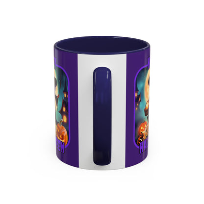 Happy Halloween Little Witch Purple font Purple Accent Mug by CreepyCrafts.boo