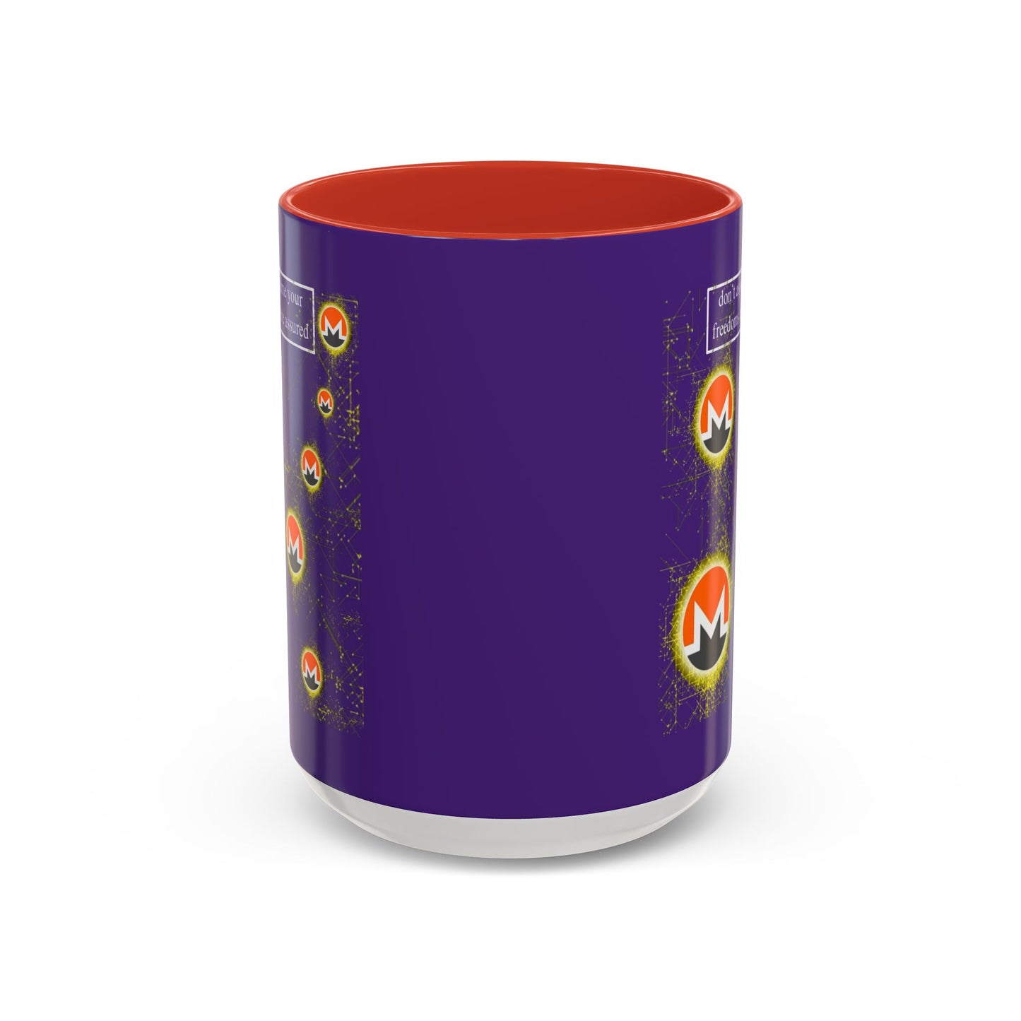 Monero (XMR) don't assume your freedoms are assured Purple Accent Mug by cypherpunkgear.com