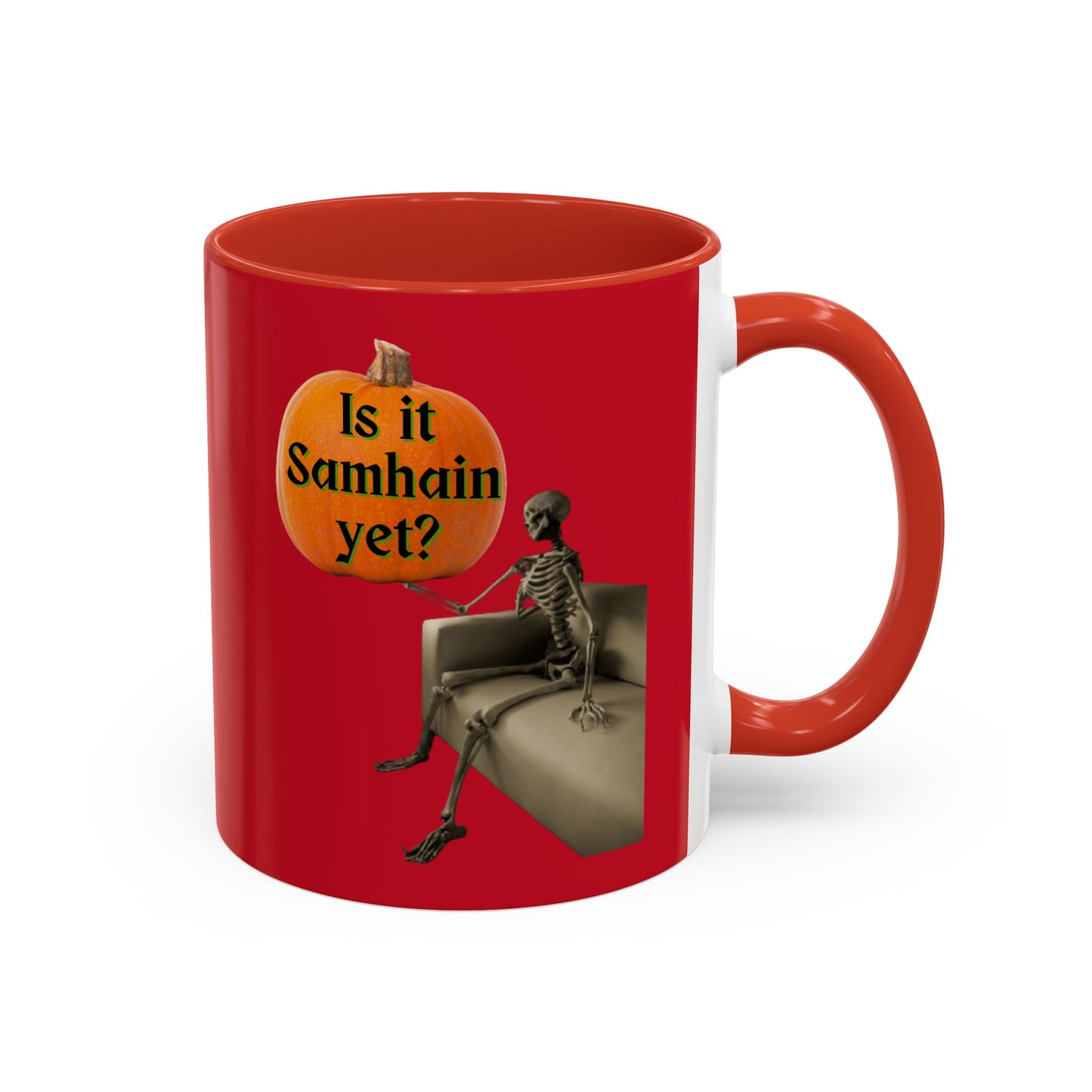 Is it Samhain yet? Skeleton's Pumpkin Red Accent Mug by CreepyCrafts.boo