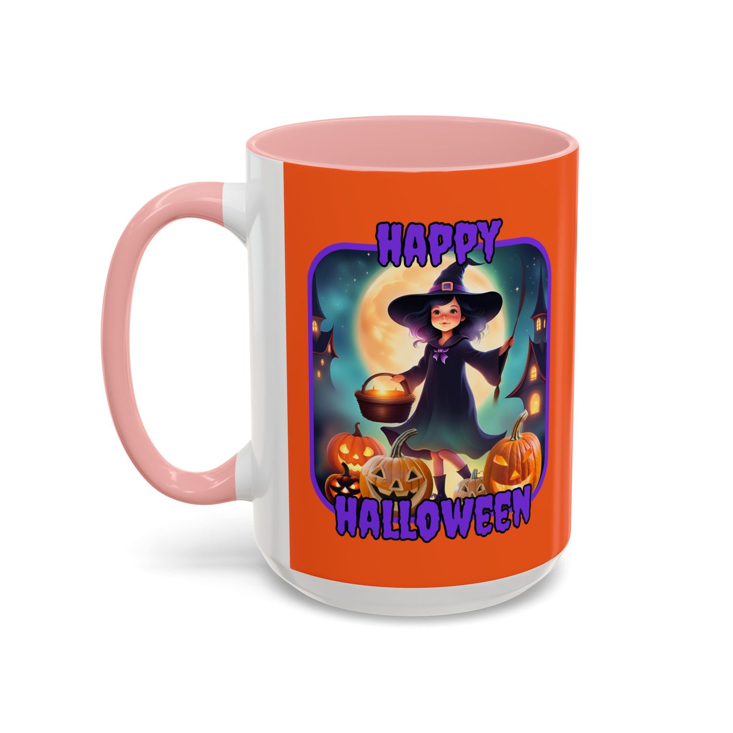 Happy Halloween Little Witch Purple font Orange Accent Mug by CreepyCrafts.boo