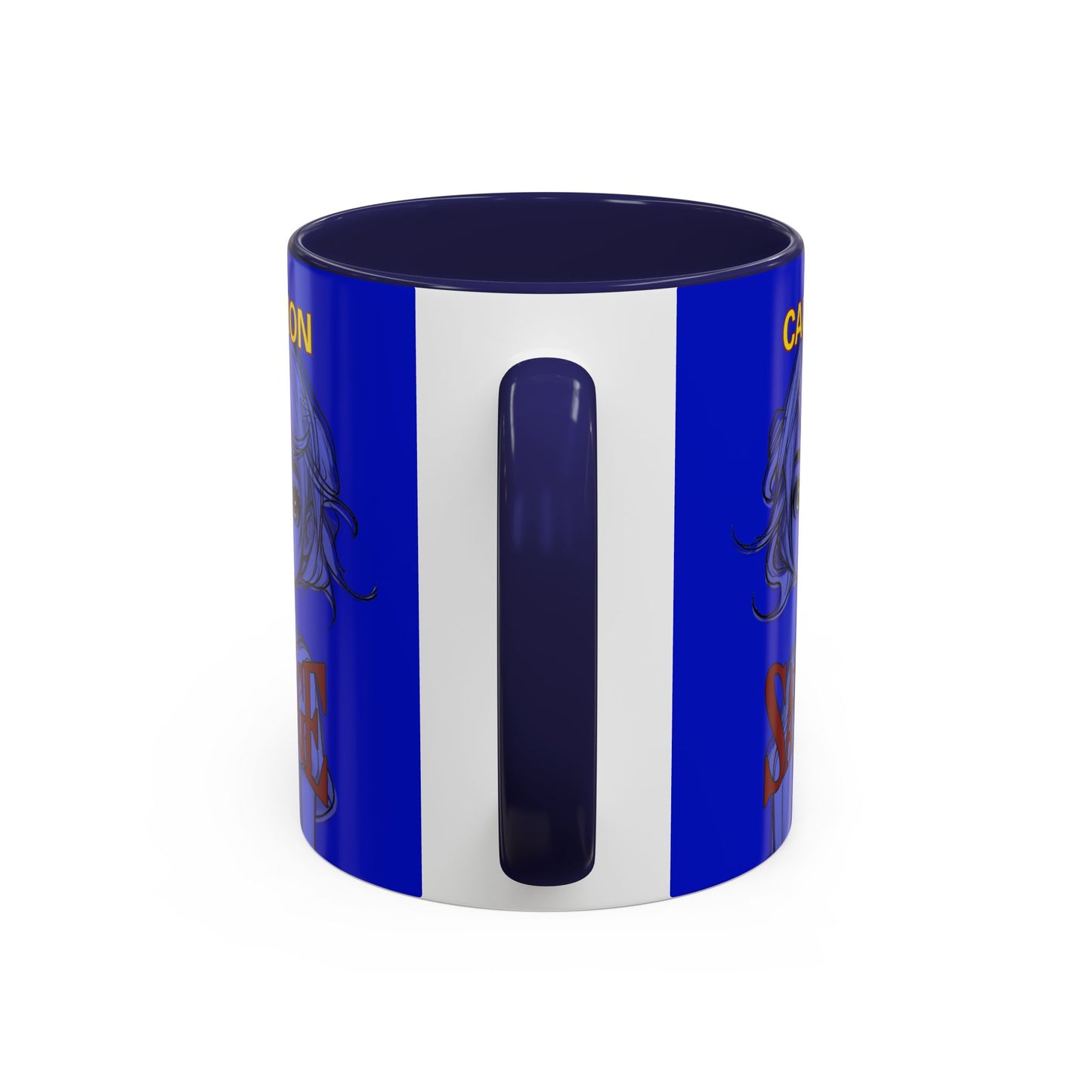 Caution, Savage Dark Blue Accent Mug by cypherpunkgear.com