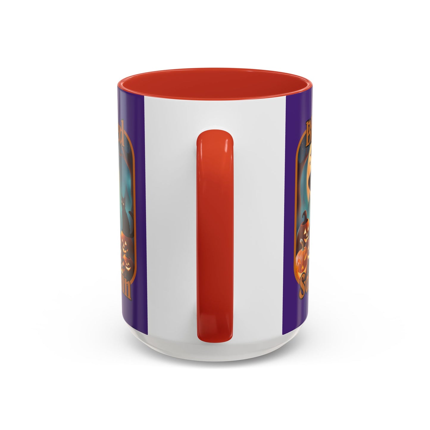 Blessed Samhain Cute Witch Orange font Purple Accent Mug by CreepyCrafts.boo