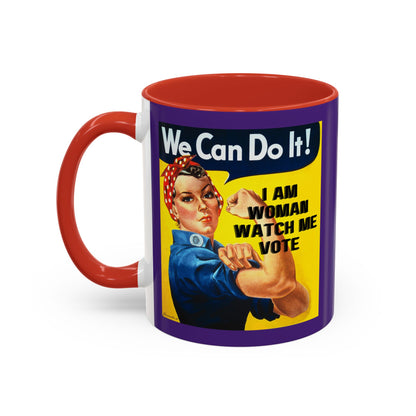 I Am Woman Watch Me Vote Rosie Dark Purple Accent Mug by cypherpunkgear.com