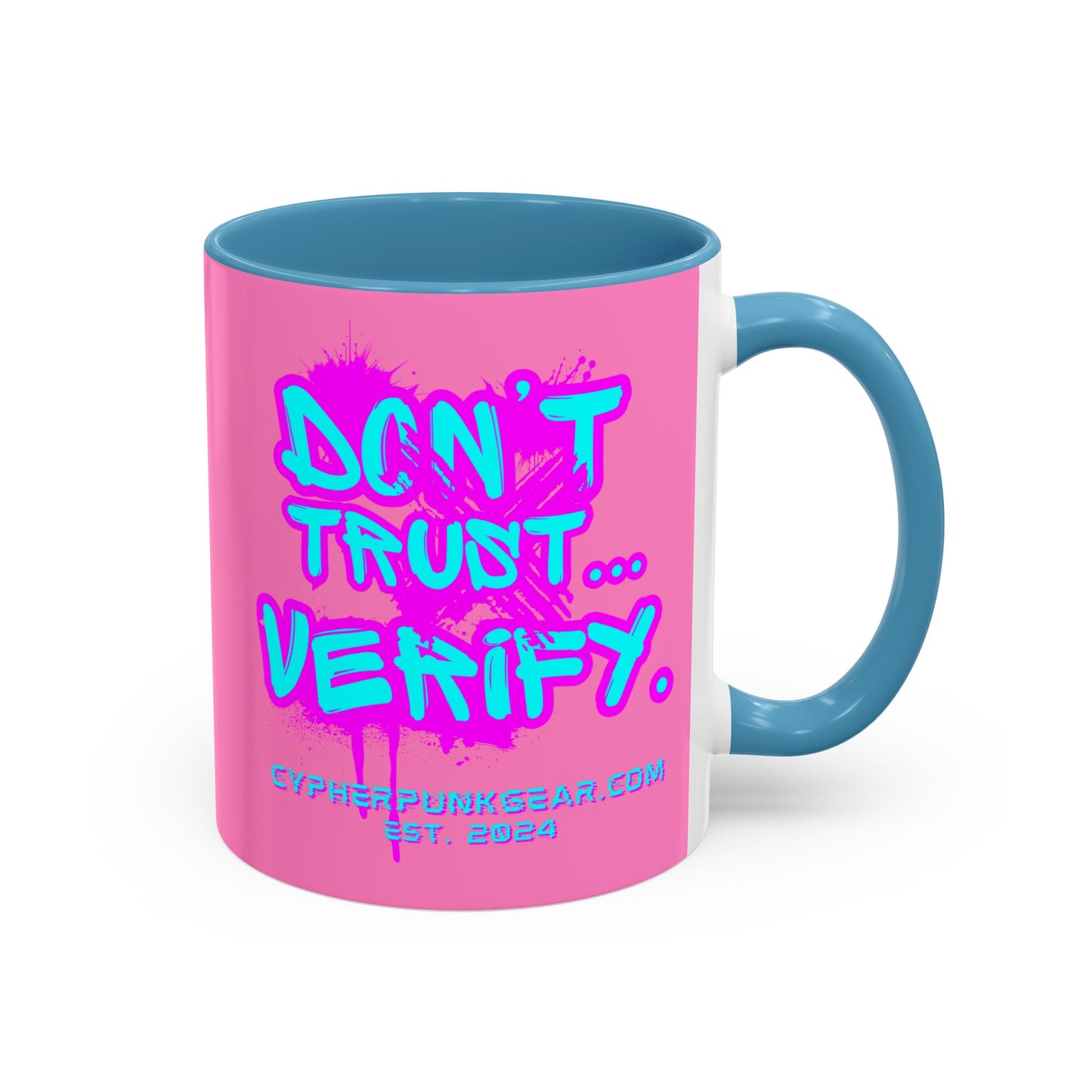 Don't Trust...Verify. Light Pink Accent Mug by cypherpunkgear.com