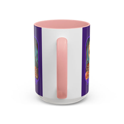 Happy Halloween Cute Witch Purple font Purple Accent Mug by CreepyCrafts.boo