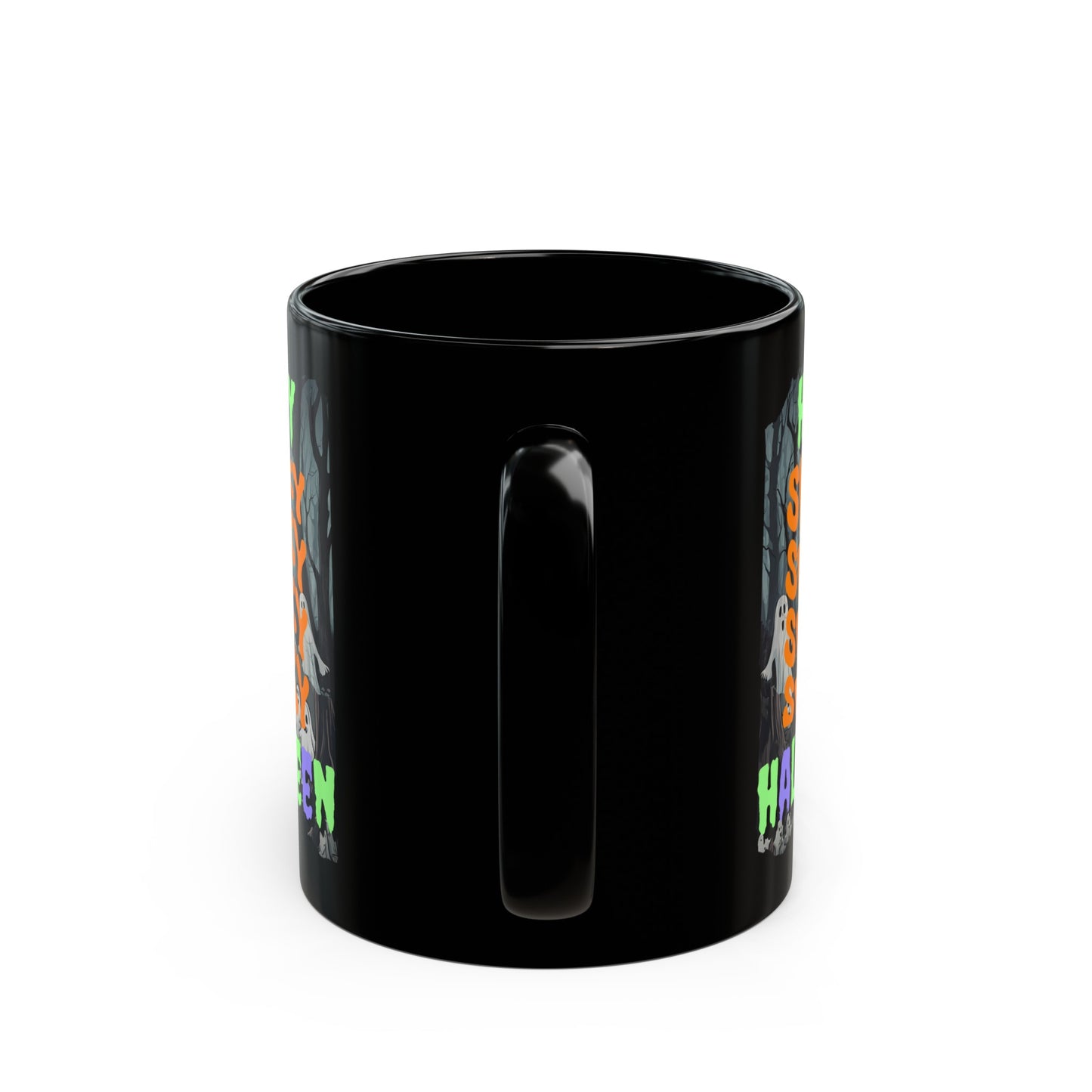 Spooky Happy Halloween Ghost MXfont Black Mug by cypherpunkgear