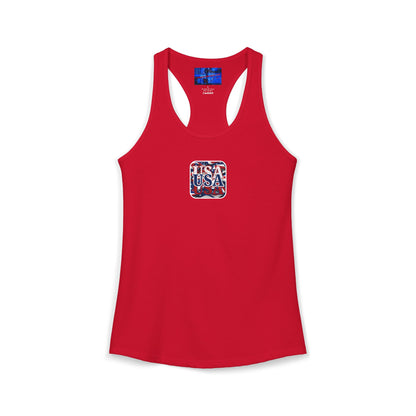 2-sided Red White and BLUE USA Patriot Women's Racerback Tank Top by cypherpunkgear.com