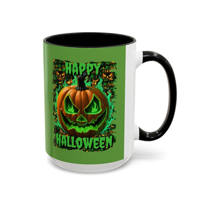 Happy Halloween Green Jack Green Accent Mug by CreepyCrafts.boo