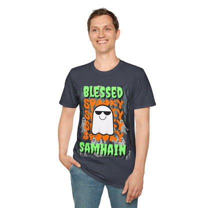 Spooky Blessed Samhain Ghost GNfont Unisex T-Shirt by cypherpunkgear