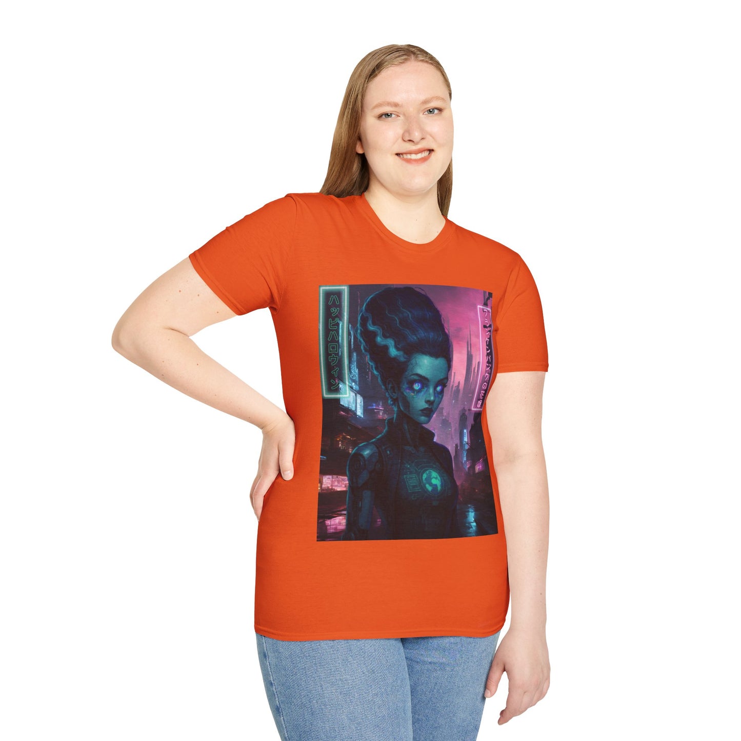 Neon Bride of Frankenstein Light colors Unisex T-Shirt by CreepyCrafts.boo