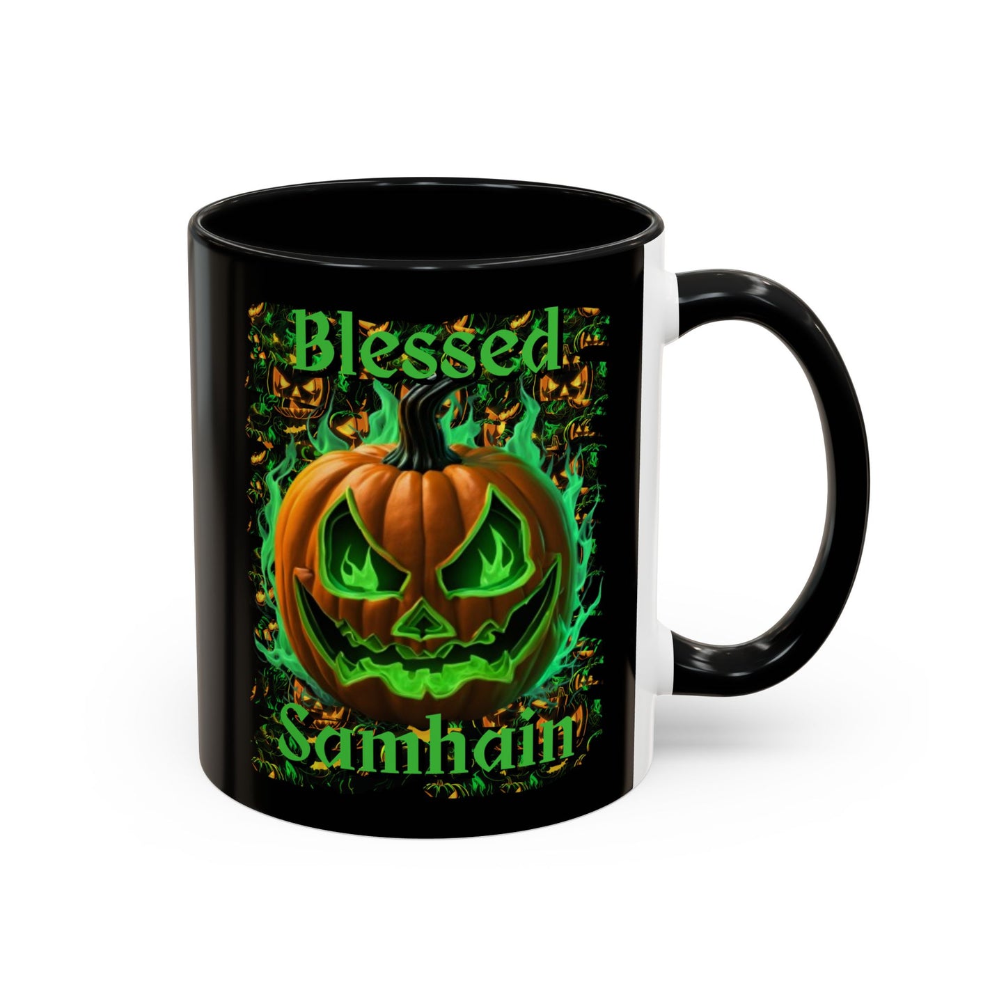 Blessed Samhain Green Jack Black Accent Mug by CreepyCrafts.boo