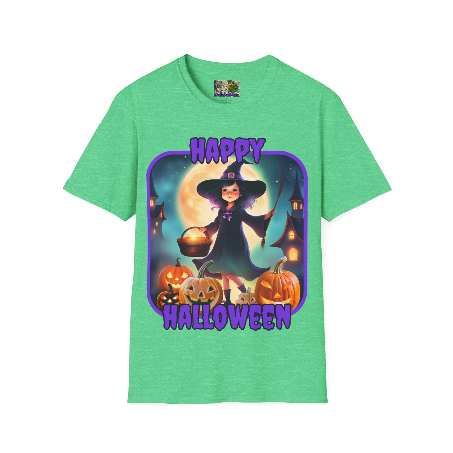 Happy Halloween Little Witch Purple font, Dark colors, Unisex T-Shirt by CreepyCrafts.boo