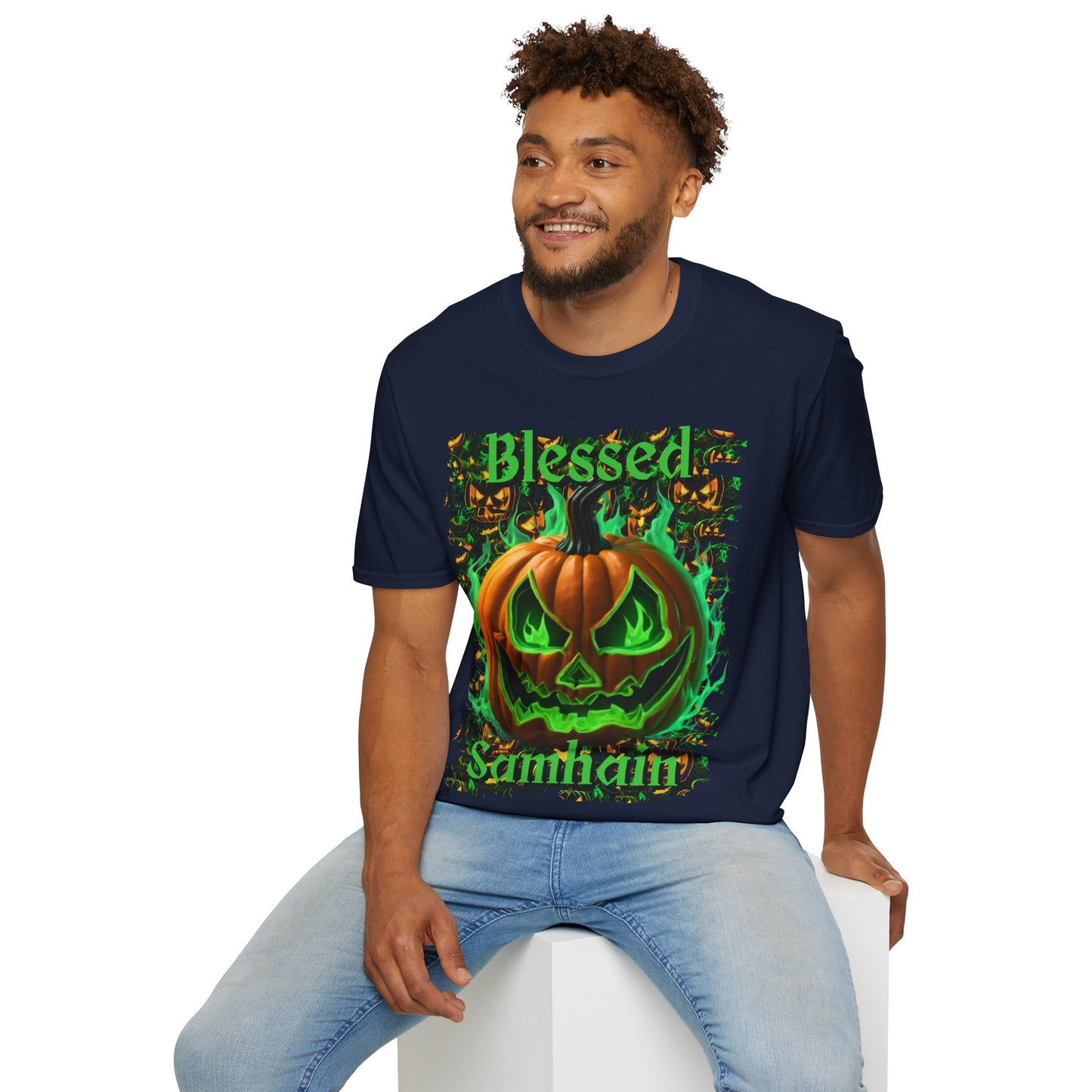 Blessed Samhain Green Jack Dark colors Unisex T-Shirt by CreepyCrafts.boo