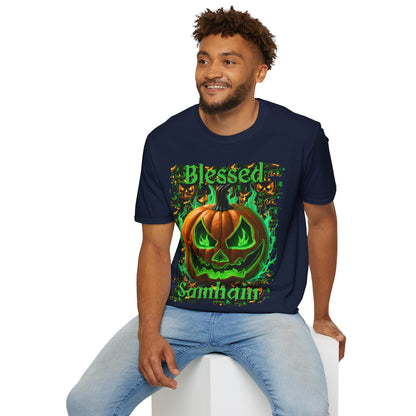Blessed Samhain Green Jack Dark colors Unisex T-Shirt by CreepyCrafts.boo