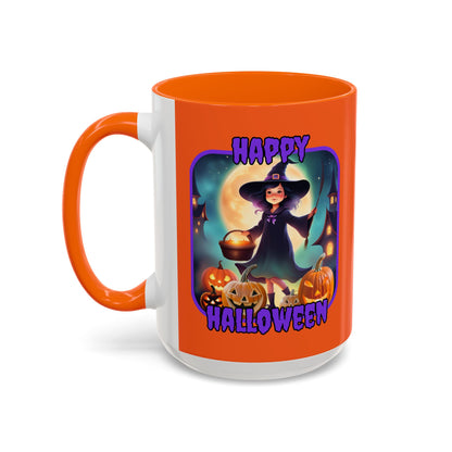 Happy Halloween Little Witch Purple font Orange Accent Mug by CreepyCrafts.boo