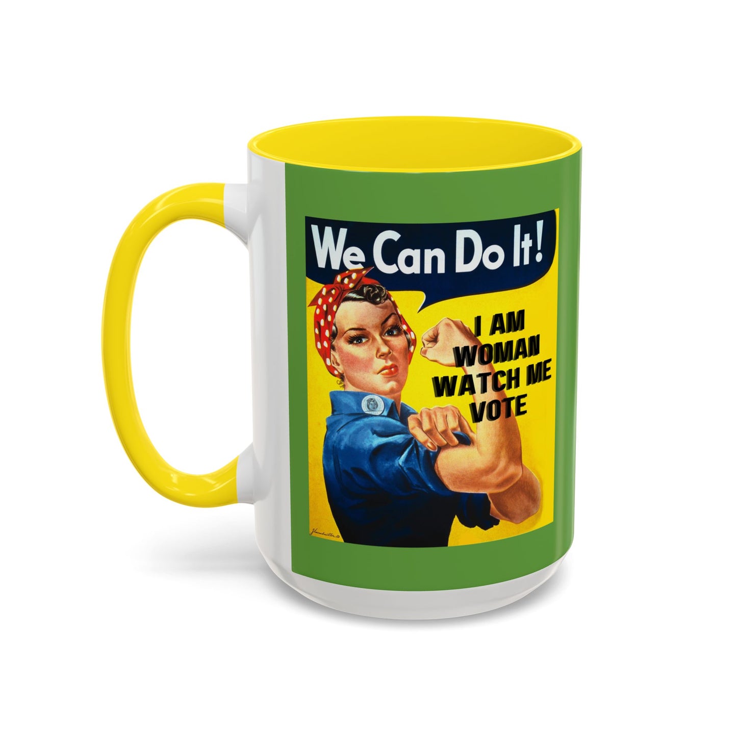 I Am Woman Watch Me Vote Rosie Green Accent Mug by cypherpunkgear.com