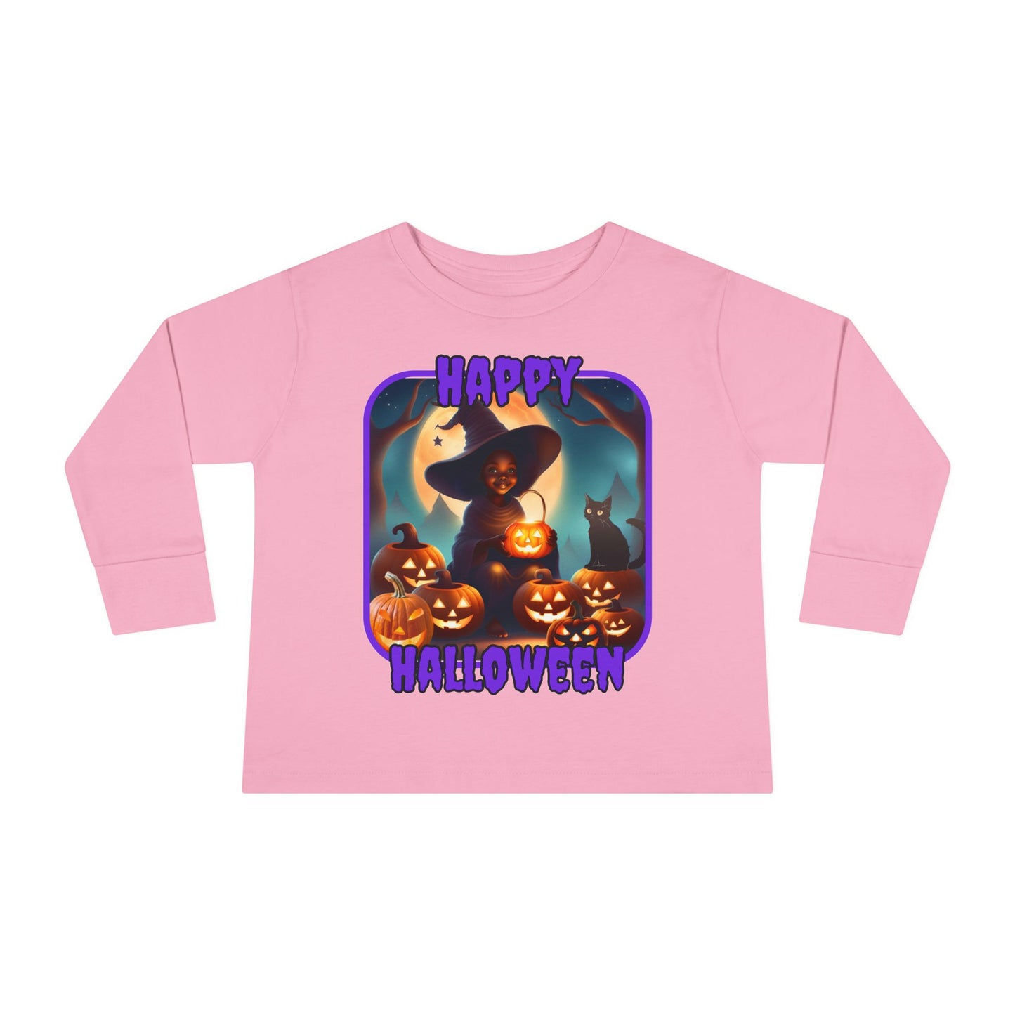 Happy Halloween Cute Witch Purple font Toddler Long Sleeve Tee by CreepyCrafts.boo