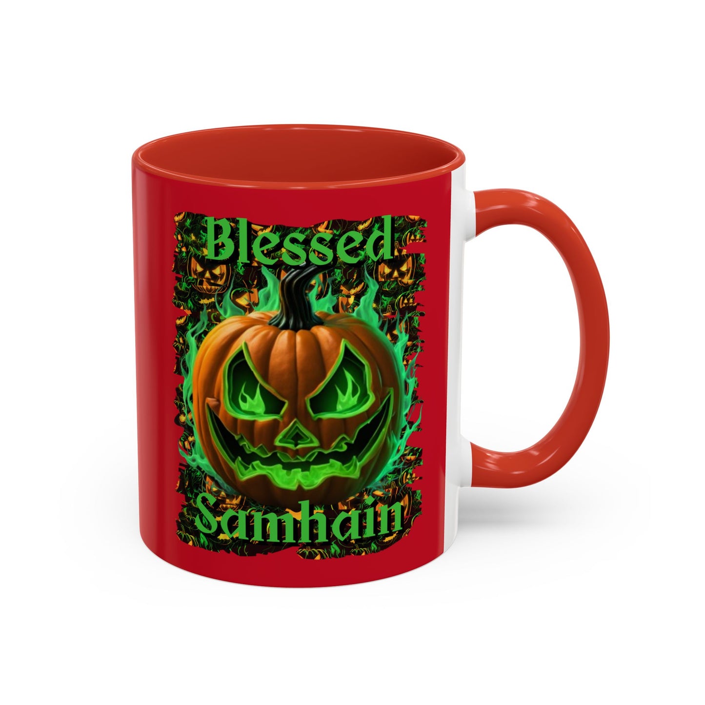 Blessed Samhain Green Jack Red Accent Mug by CreepyCrafts.boo