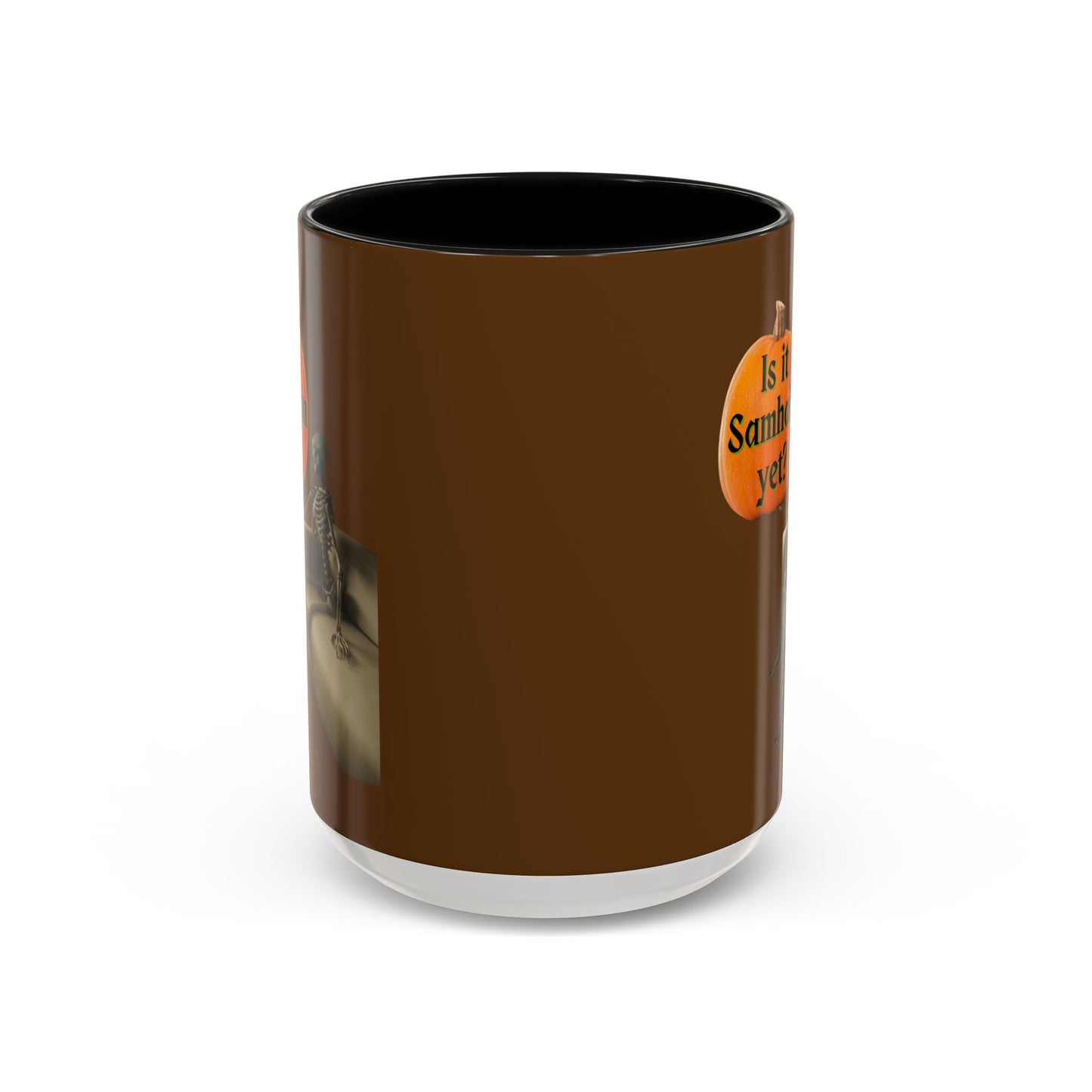 Is it Samhain yet? Skeleton's Pumpkin Brown Accent Mug by CreepyCrafts.boo
