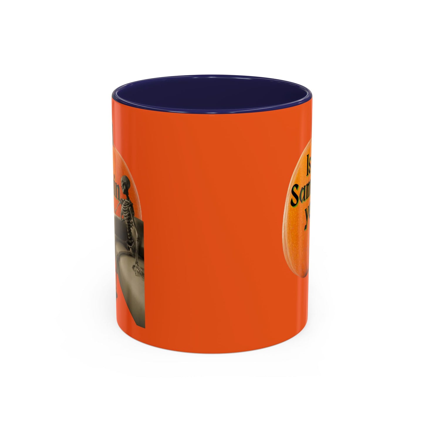 Is It Samhain Yet? Skeleton's Giant Pumpkin Orange Accent Mug by CreepyCrafts.boo